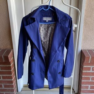 Marc New York Blue Trench Coat with Black Accents